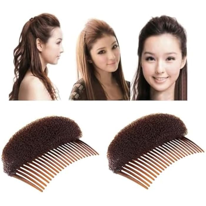 VANTOBEST 2Pcs Sponge Hair Pad Charming Bump It Up Volume Inserts Comb Base Bun Maker Do Beehive Hair Styler Insert Tool for Women Girl (Brown) - Image 1